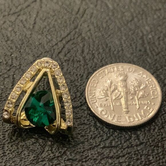 Luxury Simulated Emerald Green Earrings, 14k Gold Plate Triangle Studs Gift - Picture 8 of 10